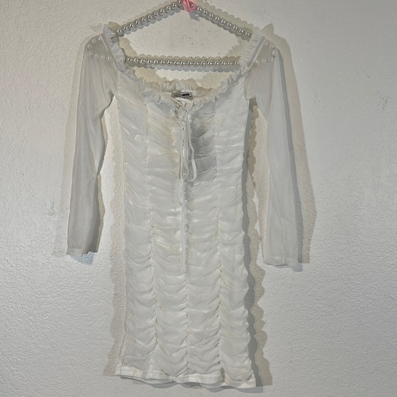 FASHION NOVA Maura Mesh White Dress Size Small NWT - Picture 3 of 13